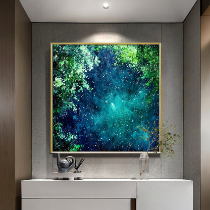 HIGHMAX Starry Night Forest Canvas 3D Wall Art Hand Oil Painting Abstract Night Landscape Living Room Bedroom Decor Gift