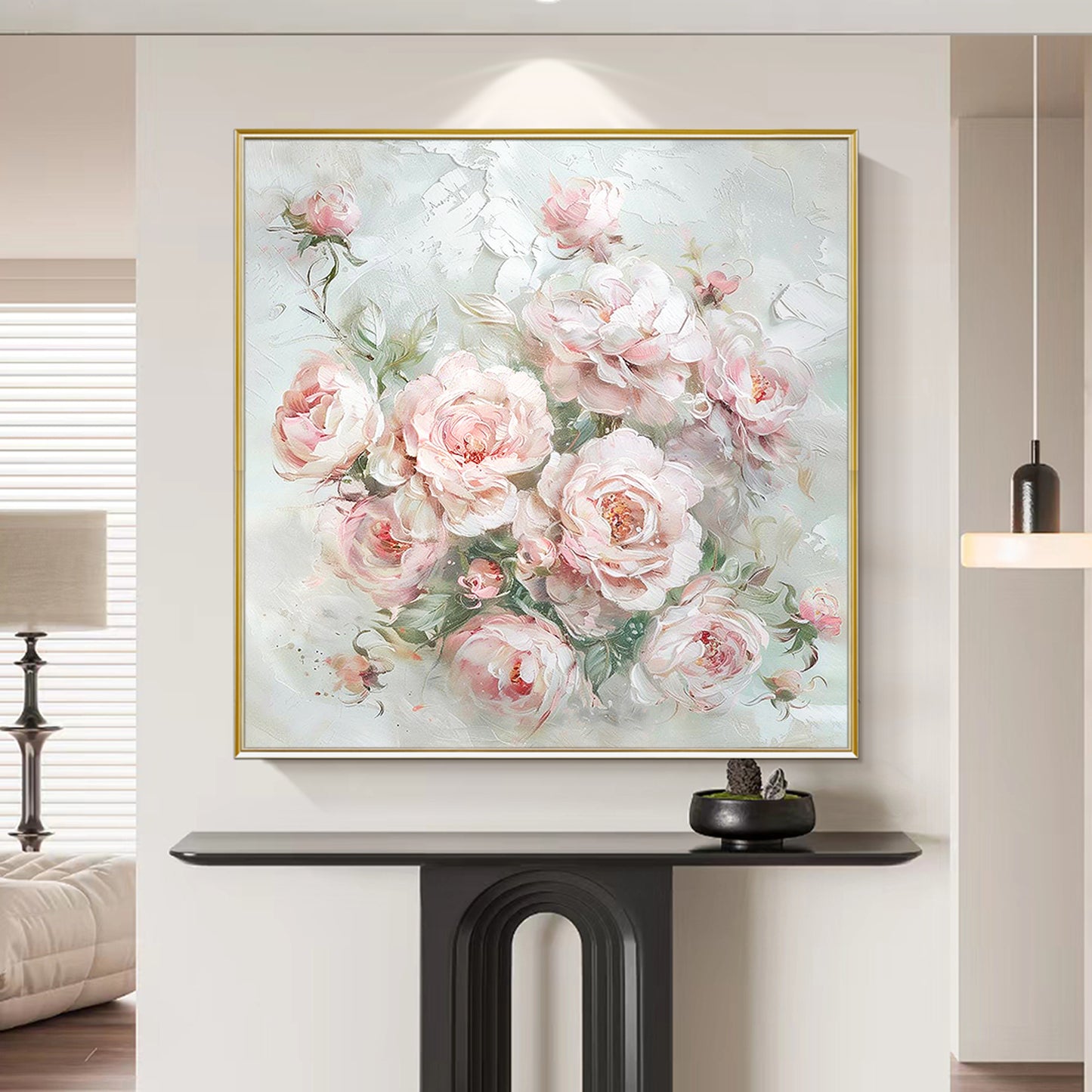 HIGHMAX Pink Rose Bouquet Canvas 3D Wall Art Hand Oil Painting Romantic Floral Decor Living Room Bedroom Gift