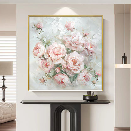 HIGHMAX Pink Rose Bouquet Canvas 3D Wall Art Hand Oil Painting Romantic Floral Decor Living Room Bedroom Gift