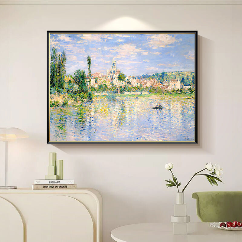 HIGHMAX Riverside Town Canvas 3D Wall Art Hand Oil Painting Impressionist Landscape Living Room Bedroom Decor Gift