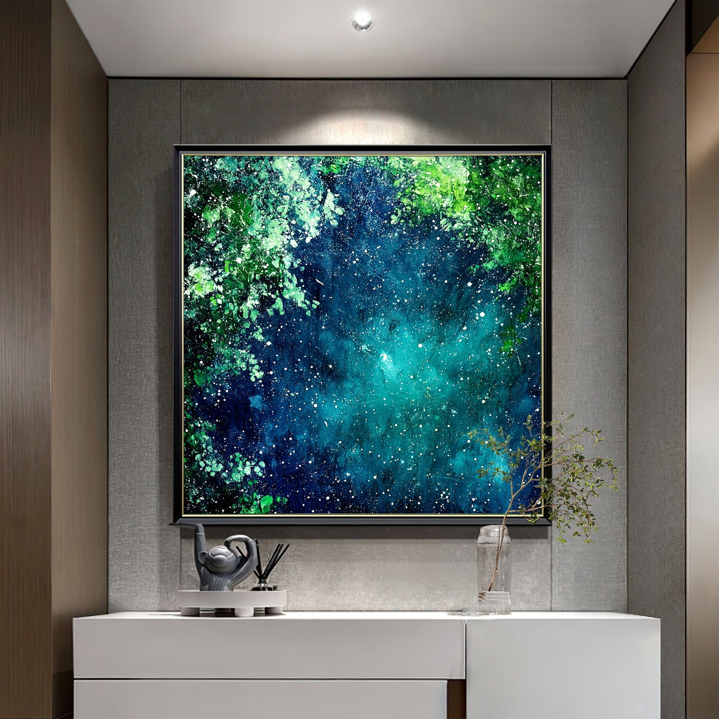 HIGHMAX Starry Night Forest Canvas 3D Wall Art Hand Oil Painting Abstract Night Landscape Living Room Bedroom Decor Gift
