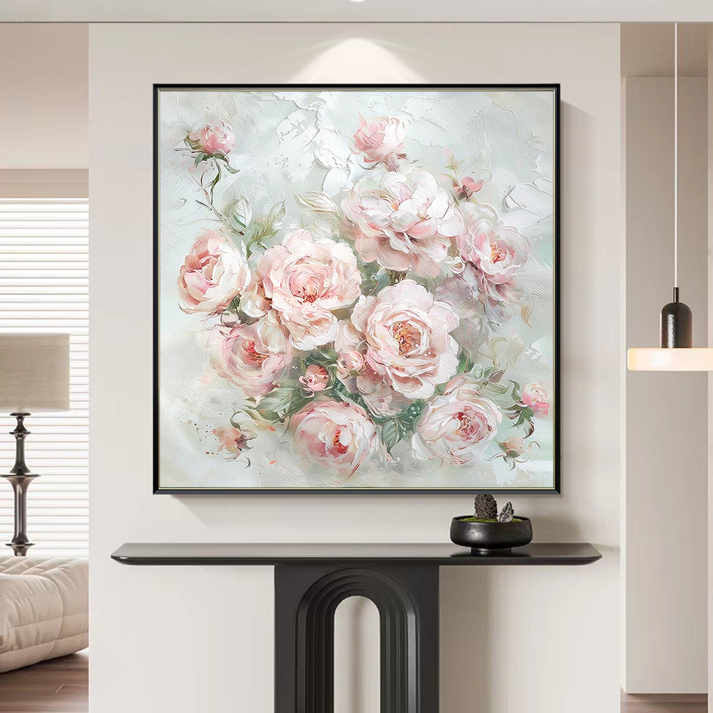 HIGHMAX Pink Rose Bouquet Canvas 3D Wall Art Hand Oil Painting Romantic Floral Decor Living Room Bedroom Gift