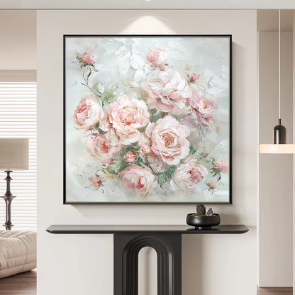 HIGHMAX Pink Rose Bouquet Canvas 3D Wall Art Hand Oil Painting Romantic Floral Decor Living Room Bedroom Gift