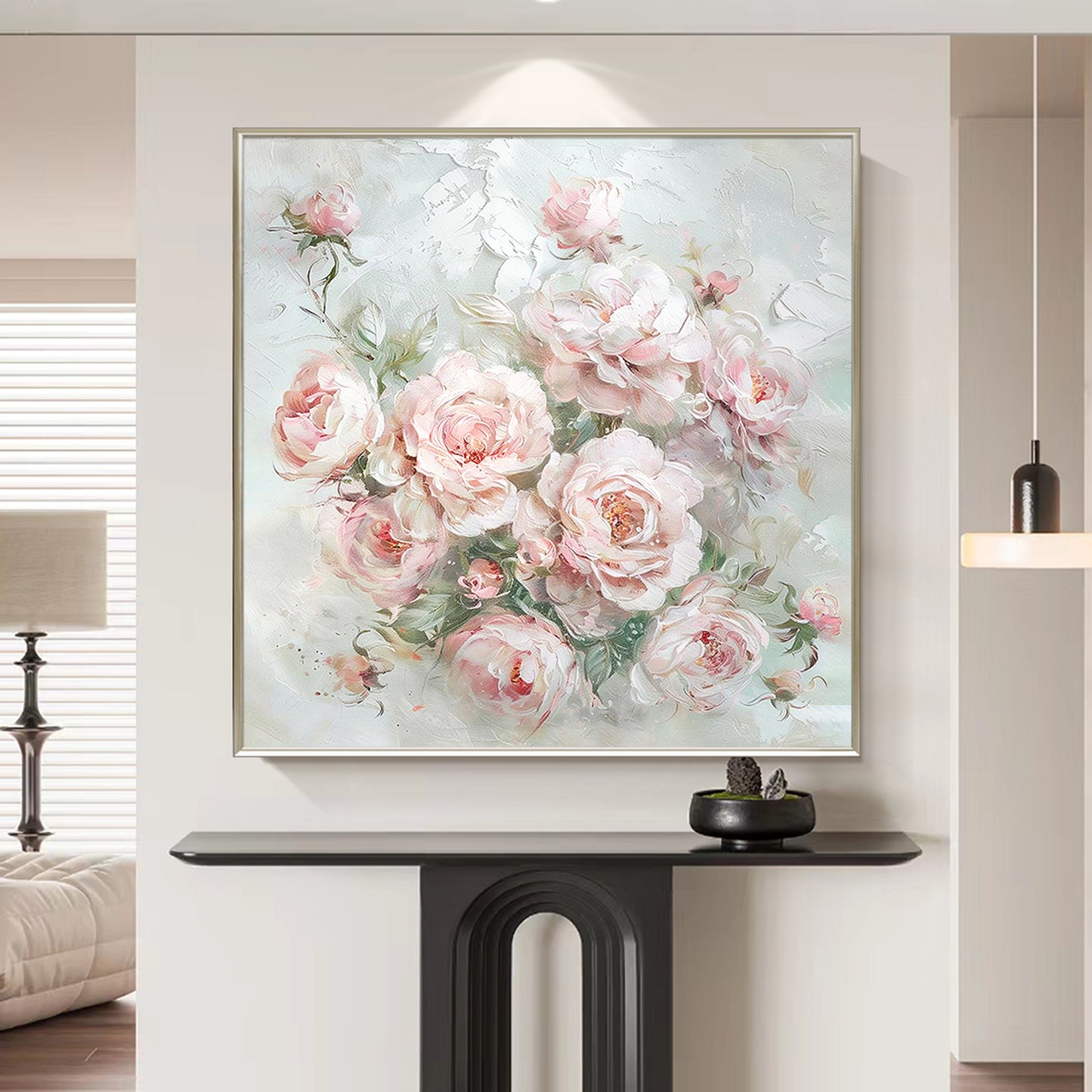 HIGHMAX Pink Rose Bouquet Canvas 3D Wall Art Hand Oil Painting Romantic Floral Decor Living Room Bedroom Gift