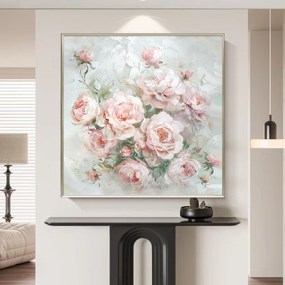HIGHMAX Pink Rose Bouquet Canvas 3D Wall Art Hand Oil Painting Romantic Floral Decor Living Room Bedroom Gift