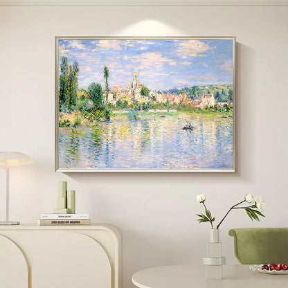 HIGHMAX Riverside Town Canvas 3D Wall Art Hand Oil Painting Impressionist Landscape Living Room Bedroom Decor Gift