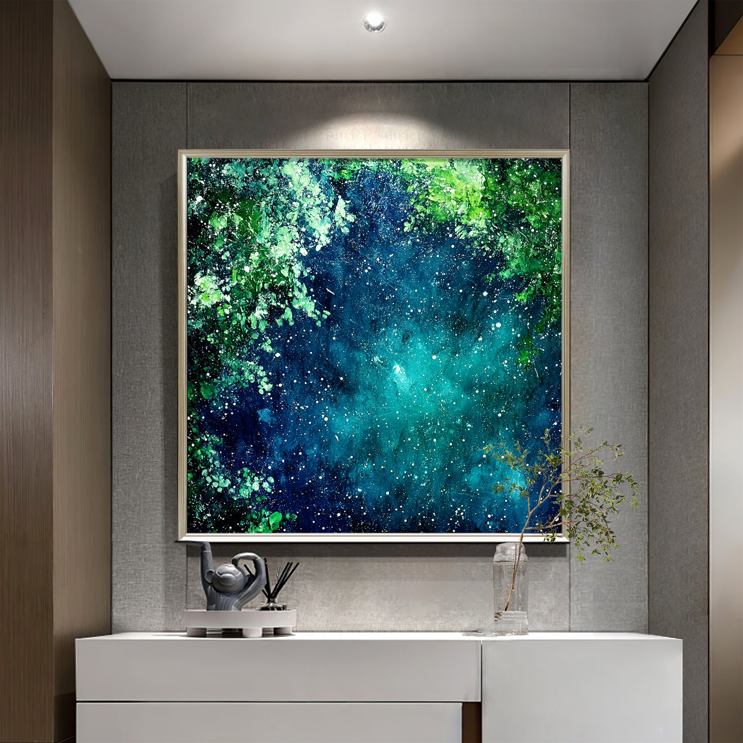 HIGHMAX Starry Night Forest Canvas 3D Wall Art Hand Oil Painting Abstract Night Landscape Living Room Bedroom Decor Gift
