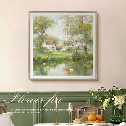 HIGHMAX Countryside Scenery Canvas 3D Wall Art Hand Oil Painting Tranquil Landscape Living Room Bedroom Decor Gift