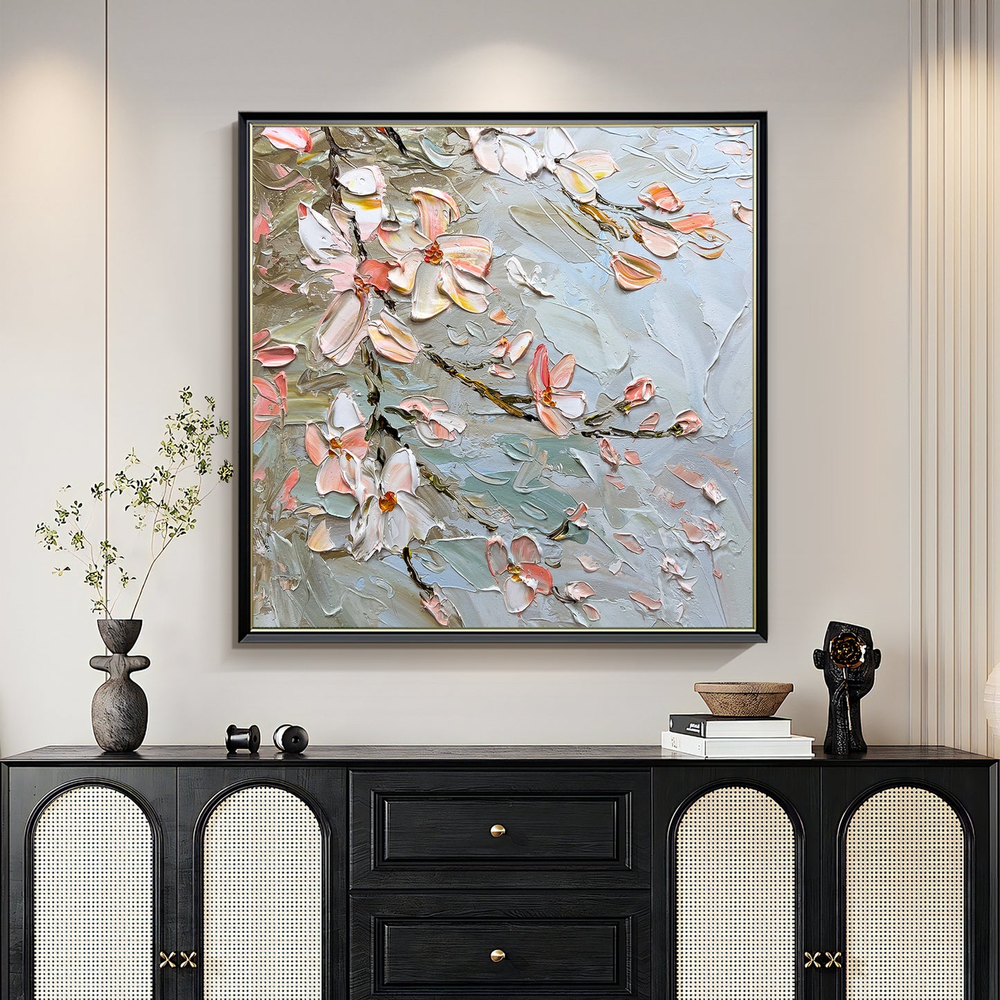 HIGHMAX Flower Canvas 3D Wall Art Hand Oil Painting Abstract Pink Heavy Textured Living Room Bedroom Decor Gift