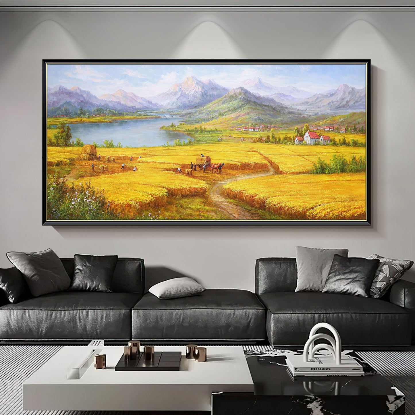 HIGHMAX Harvest Landscape Oil Painting Golden Wheat Field Countryside Canvas Wall Art Hand Painted Farmhouse Decor