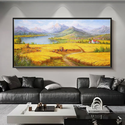 HIGHMAX Harvest Landscape Oil Painting Golden Wheat Field Countryside Canvas Wall Art Hand Painted Farmhouse Decor