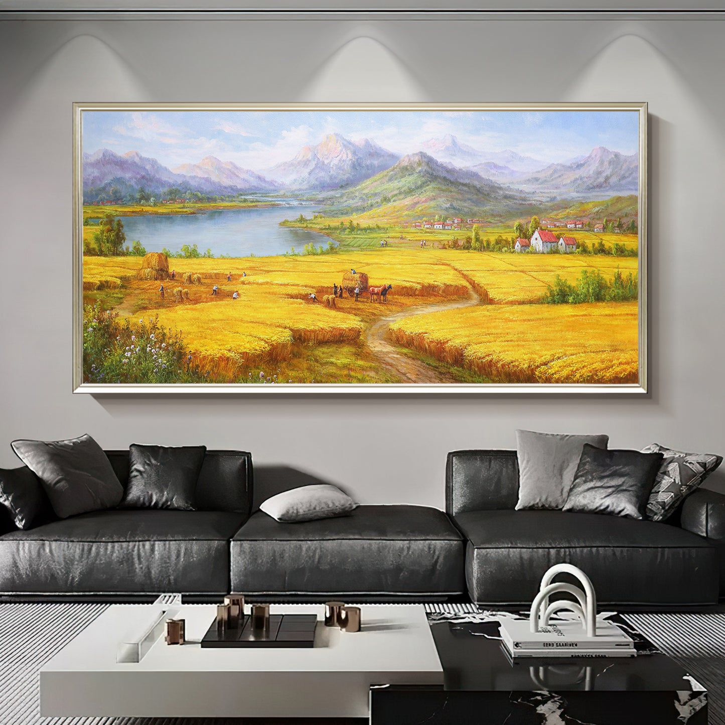 HIGHMAX Harvest Landscape Oil Painting Golden Wheat Field Countryside Canvas Wall Art Hand Painted Farmhouse Decor