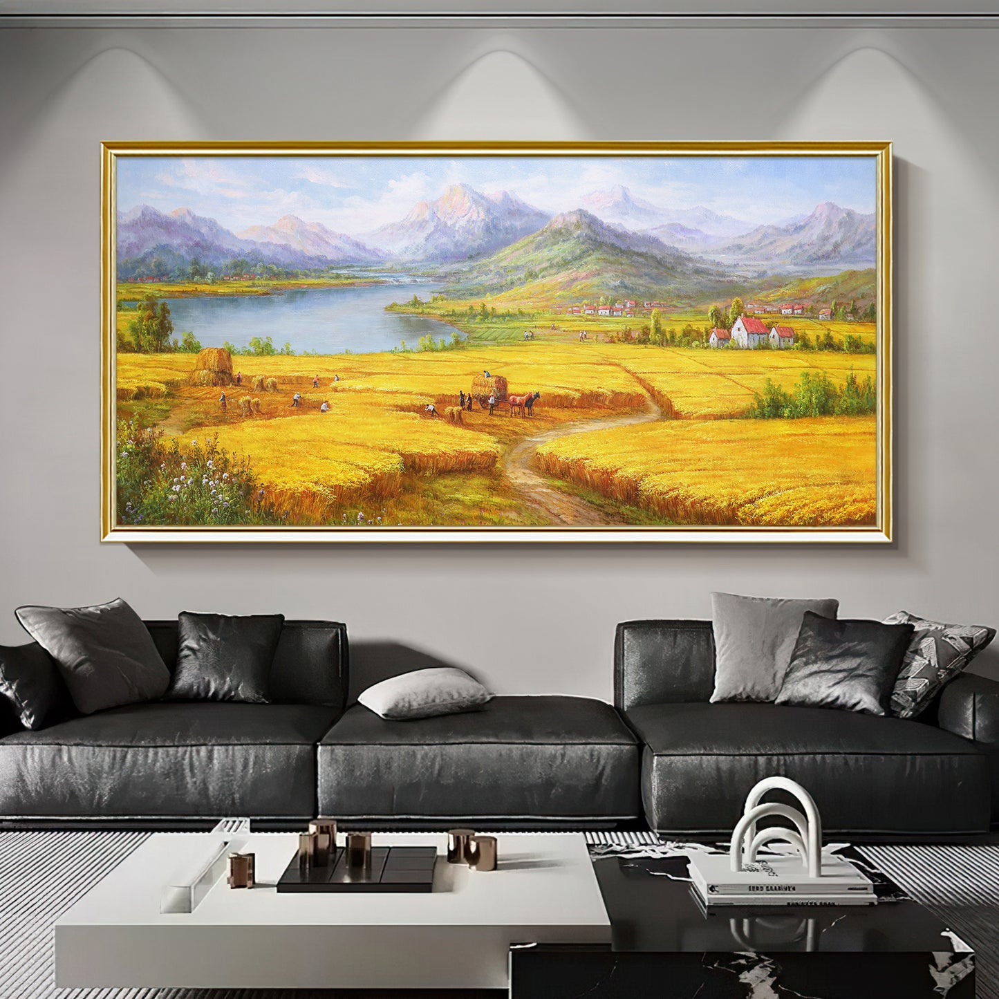 HIGHMAX Harvest Landscape Oil Painting Golden Wheat Field Countryside Canvas Wall Art Hand Painted Farmhouse Decor