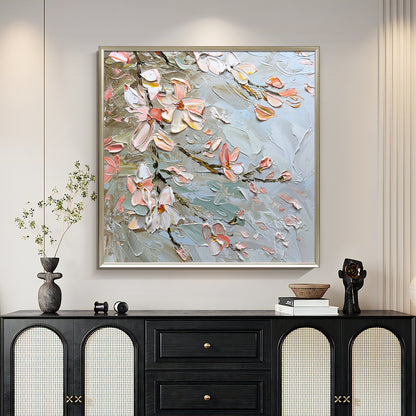 HIGHMAX Flower Canvas 3D Wall Art Hand Oil Painting Abstract Pink Heavy Textured Living Room Bedroom Decor Gift