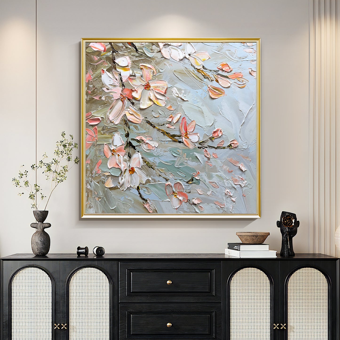 HIGHMAX Flower Canvas 3D Wall Art Hand Oil Painting Abstract Pink Heavy Textured Living Room Bedroom Decor Gift