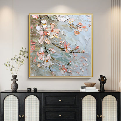 HIGHMAX Flower Canvas 3D Wall Art Hand Oil Painting Abstract Pink Heavy Textured Living Room Bedroom Decor Gift