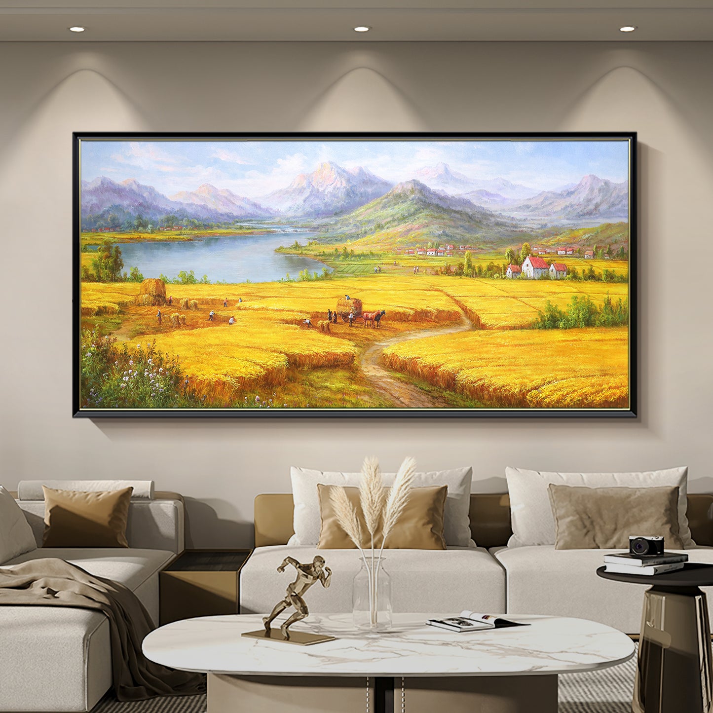 HIGHMAX Harvest Landscape Oil Painting Golden Wheat Field Countryside Canvas Wall Art Hand Painted Farmhouse Decor