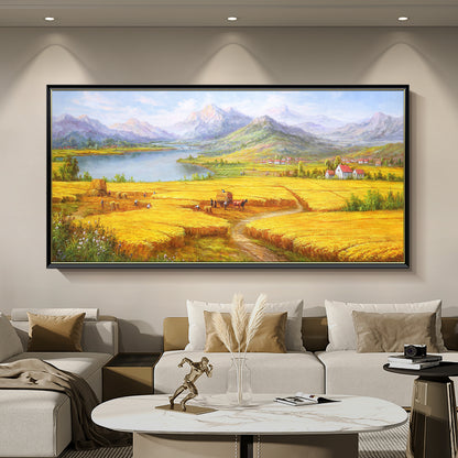 HIGHMAX Harvest Landscape Oil Painting Golden Wheat Field Countryside Canvas Wall Art Hand Painted Farmhouse Decor