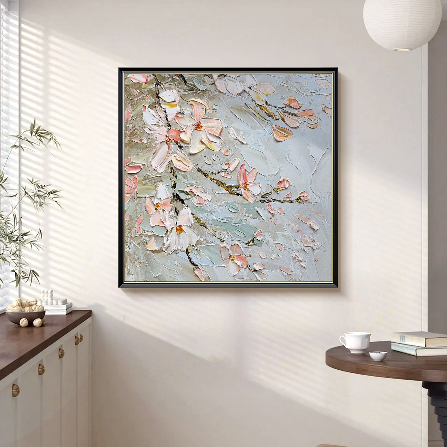 HIGHMAX Flower Canvas 3D Wall Art Hand Oil Painting Abstract Pink Heavy Textured Living Room Bedroom Decor Gift