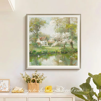 HIGHMAX Countryside Scenery Canvas 3D Wall Art Hand Oil Painting Tranquil Landscape Living Room Bedroom Decor Gift