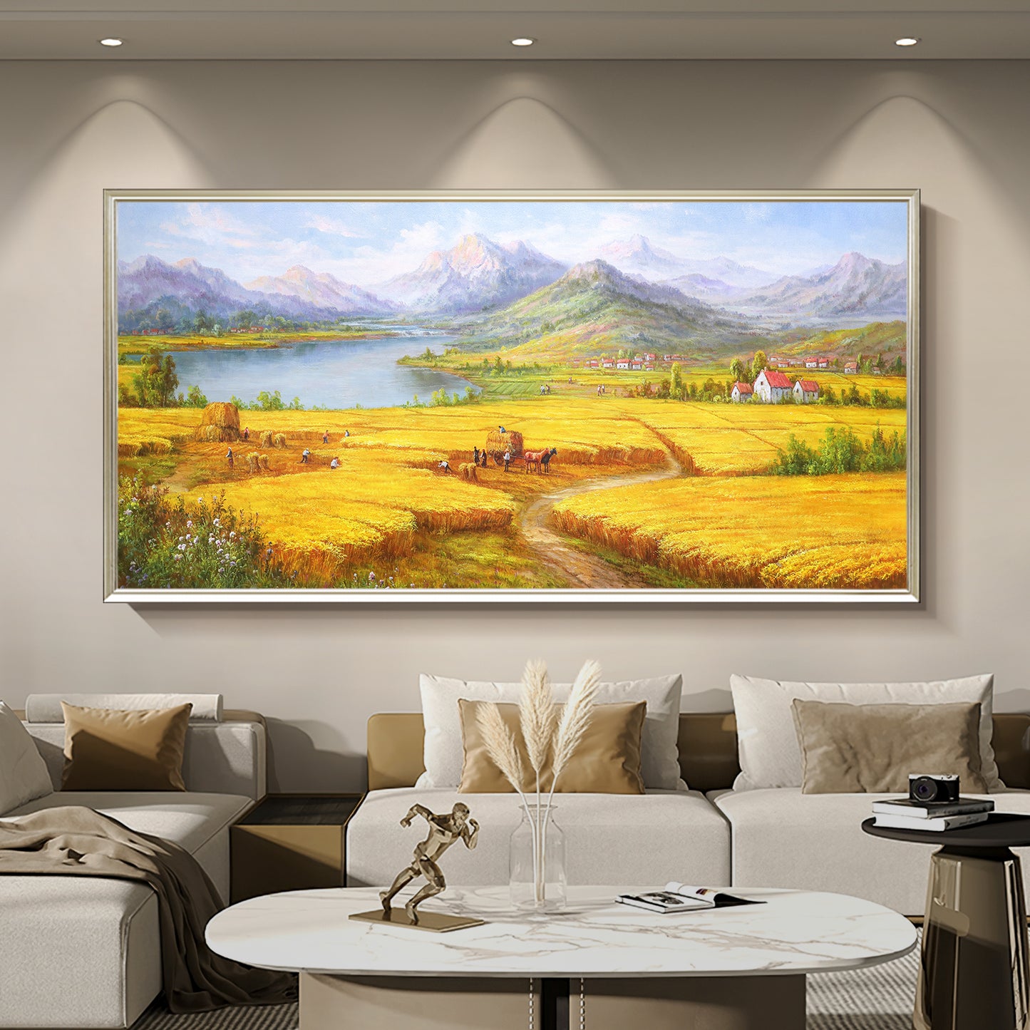 HIGHMAX Harvest Landscape Oil Painting Golden Wheat Field Countryside Canvas Wall Art Hand Painted Farmhouse Decor