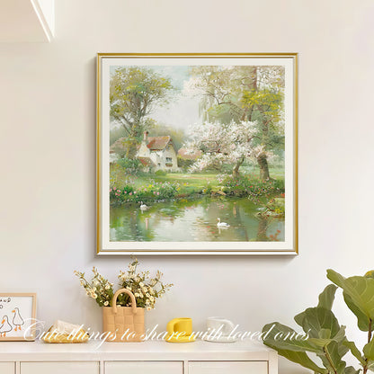 HIGHMAX Countryside Scenery Canvas 3D Wall Art Hand Oil Painting Tranquil Landscape Living Room Bedroom Decor Gift