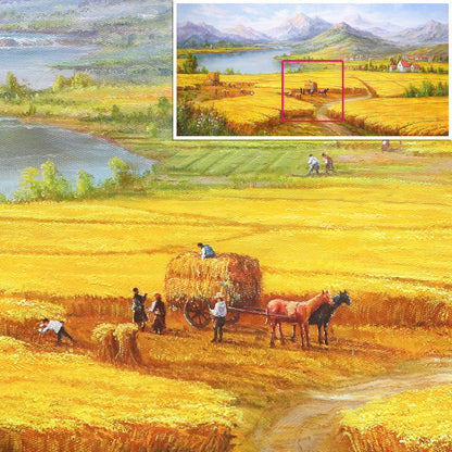 HIGHMAX Harvest Landscape Oil Painting Golden Wheat Field Countryside Canvas Wall Art Hand Painted Farmhouse Decor