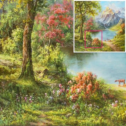 HIGHMAX Mountain Lake Deer Canvas 3D Wall Art Hand Oil Painting Natural Landscape Living Room Bedroom Decor Gift
