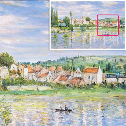 HIGHMAX Riverside Town Canvas 3D Wall Art Hand Oil Painting Impressionist Landscape Living Room Bedroom Decor Gift