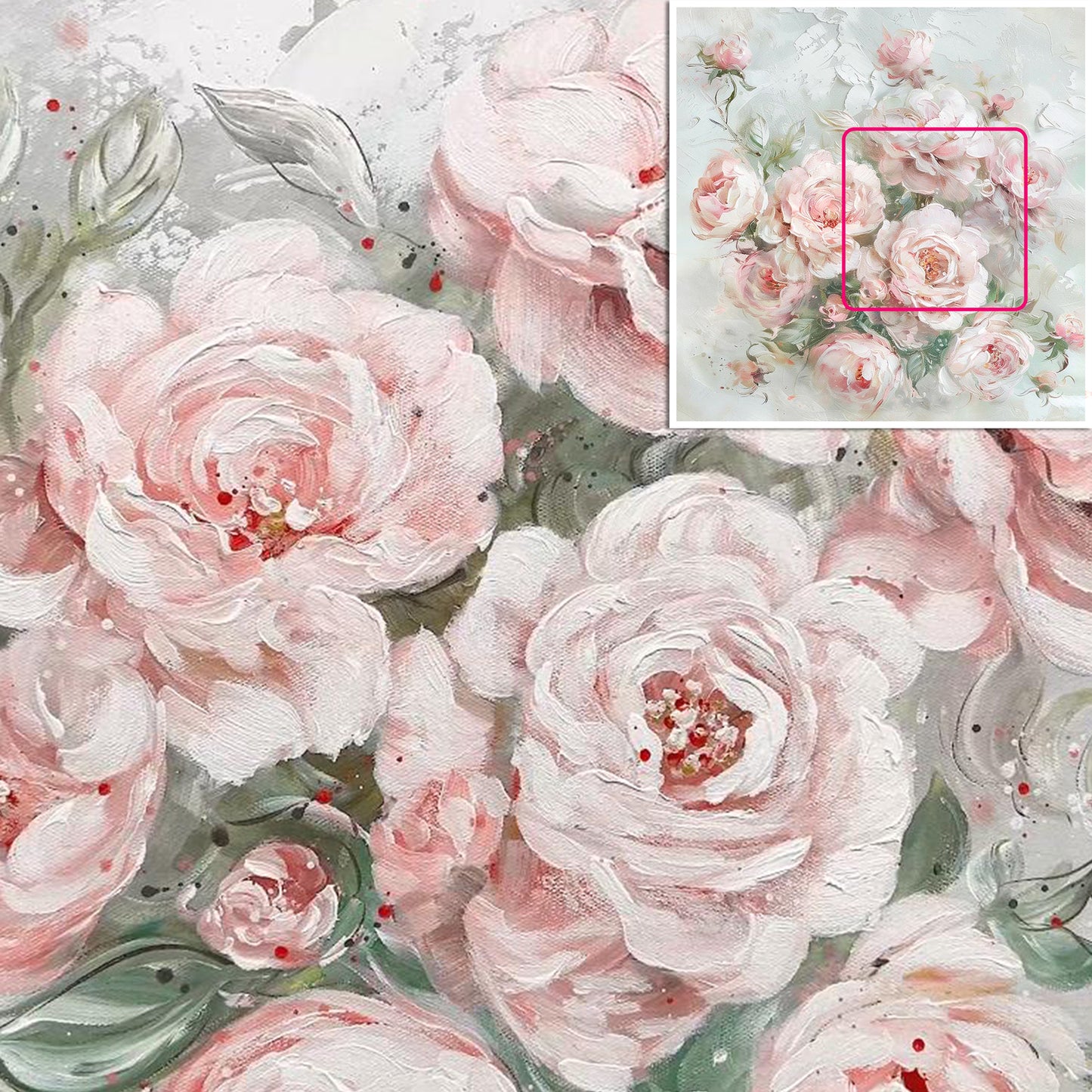 HIGHMAX Pink Rose Bouquet Canvas 3D Wall Art Hand Oil Painting Romantic Floral Decor Living Room Bedroom Gift