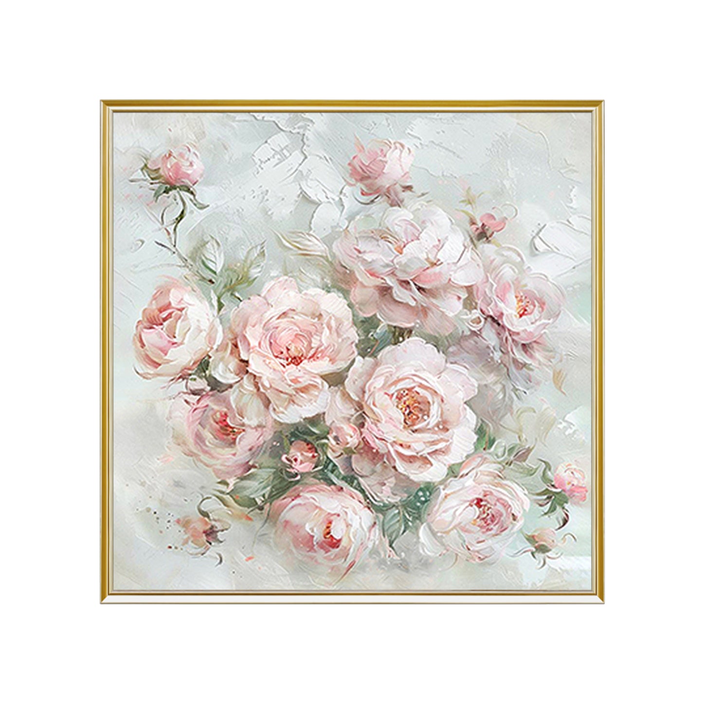 HIGHMAX Pink Rose Bouquet Canvas 3D Wall Art Hand Oil Painting Romantic Floral Decor Living Room Bedroom Gift