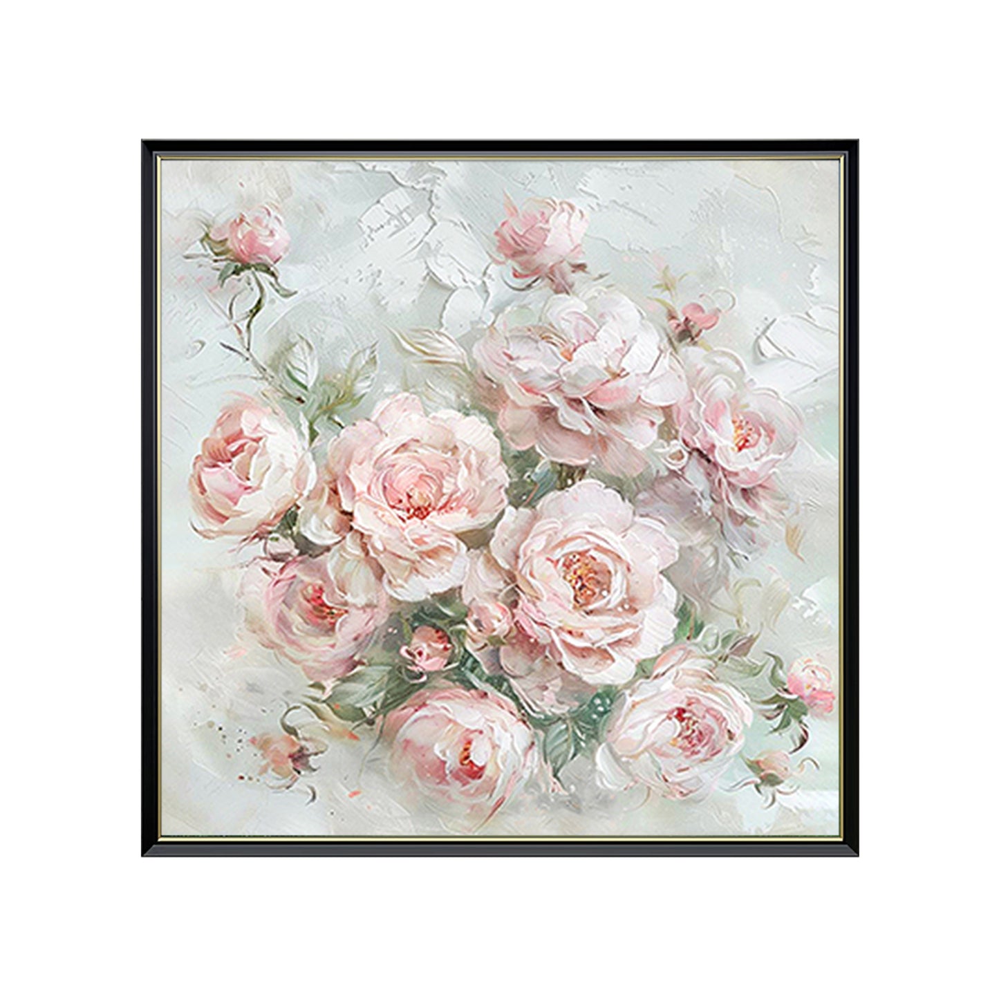 HIGHMAX Pink Rose Bouquet Canvas 3D Wall Art Hand Oil Painting Romantic Floral Decor Living Room Bedroom Gift