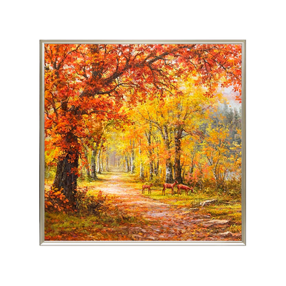 HIGHMAX Autumn Forest Deer Canvas 3D Wall Art Hand Oil Painting Fall Landscape Living Room Bedroom Decor Gift