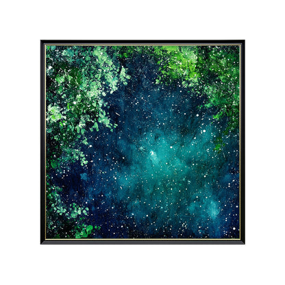 HIGHMAX Starry Night Forest Canvas 3D Wall Art Hand Oil Painting Abstract Night Landscape Living Room Bedroom Decor Gift
