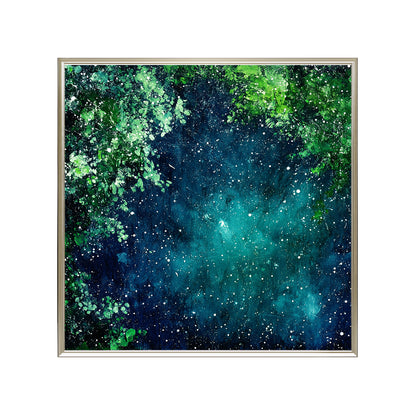 HIGHMAX Starry Night Forest Canvas 3D Wall Art Hand Oil Painting Abstract Night Landscape Living Room Bedroom Decor Gift