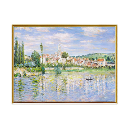 HIGHMAX Riverside Town Canvas 3D Wall Art Hand Oil Painting Impressionist Landscape Living Room Bedroom Decor Gift