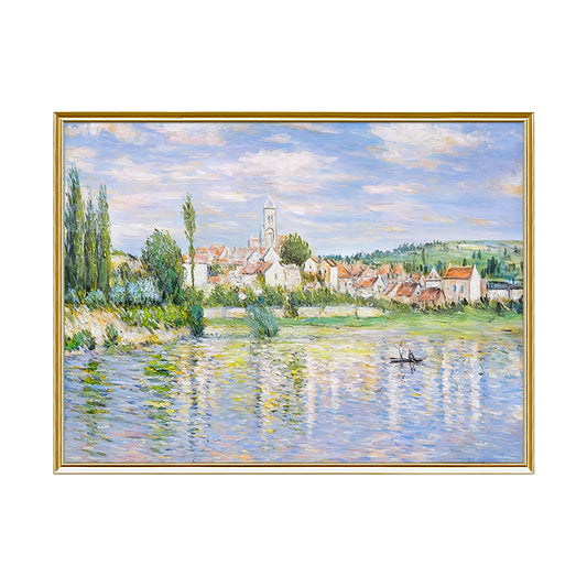 HIGHMAX Riverside Town Canvas 3D Wall Art Hand Oil Painting Impressionist Landscape Living Room Bedroom Decor Gift