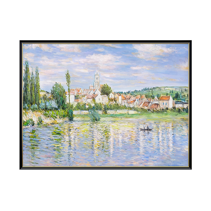 HIGHMAX Riverside Town Canvas 3D Wall Art Hand Oil Painting Impressionist Landscape Living Room Bedroom Decor Gift