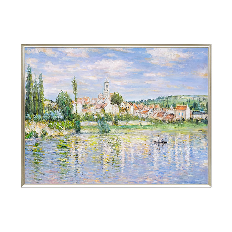 HIGHMAX Riverside Town Canvas 3D Wall Art Hand Oil Painting Impressionist Landscape Living Room Bedroom Decor Gift